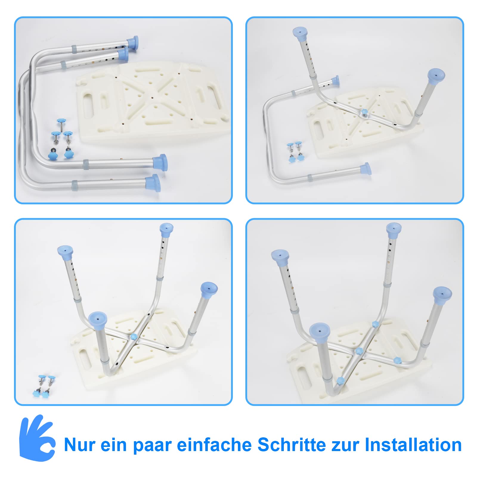 Taburete de Ducha para Personas Mayores, Antideslizante, Altura Regulable, 35-55 cm, Asiento de baño de Aluminio, soporta hasta 136 kg para Ancianos y Mujeres Embarazadas (2 Unidades)