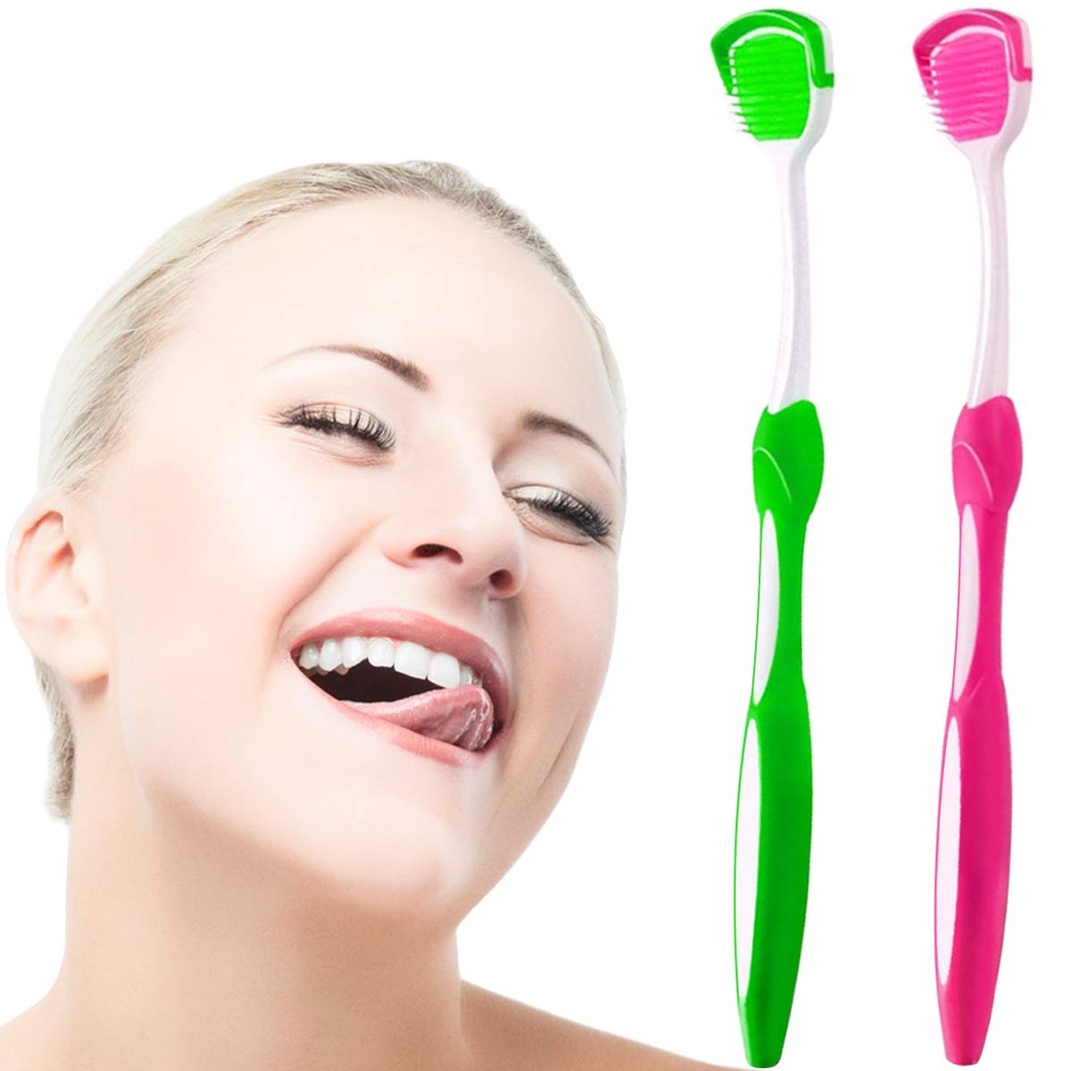 Tongue Brush, Tongue Scraper, Tongue Cleaner Helps Fight Bad Breath, Professional Tongue Brush for Freshing Breath, 2 Tongue Scrapers - 2 Pack (Blue + Green) : Beauty