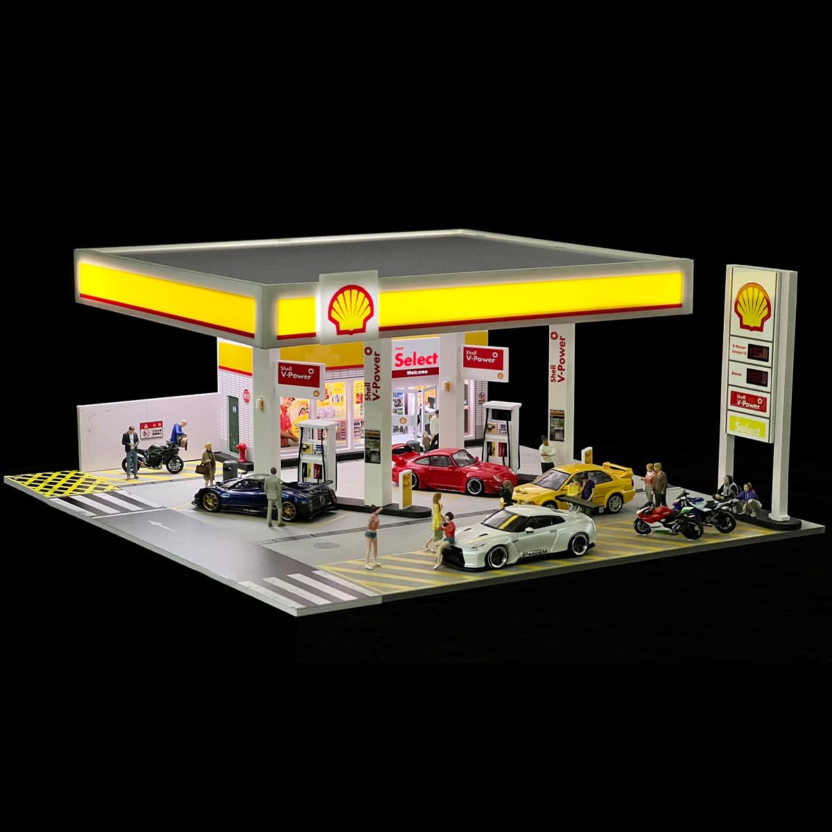 Amazon.co.jp: 1/64スケール シェルガソリンスタンド ジオラマ - LED