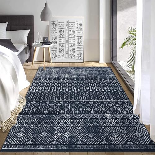GarveeHome 5x7 Washable Medallion Indoor Non-Slip Boho Vintage Tribal Carpet for Living Room Bedroom Kitchen, Black 5' x 7'