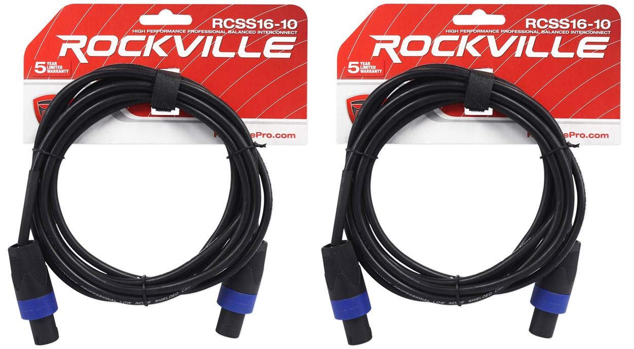 Rockville 2 RCSS1610 10' 16 AWG 100% Copper Speakon to Speakon Pro Speaker Cable