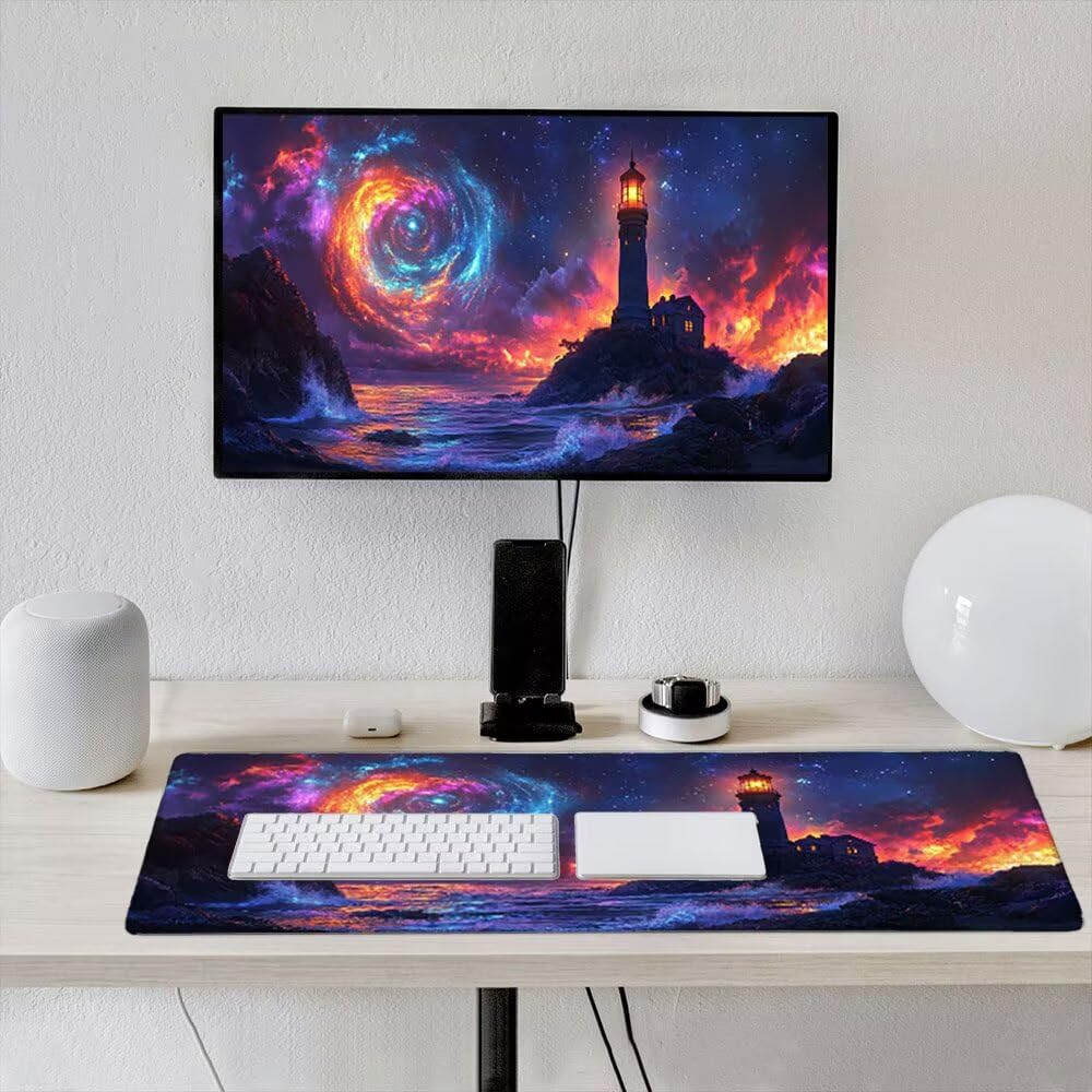 Alfombrilla Ratón XXL Alfombrilla Escritorio 1800x900mm Mouse Pad Mejora la Precisión y la Velocidad con Base de Goma Antideslizante y Bordes Cosidos Duradera Cómoda, Juegos (Faro Remolino) xR8-872