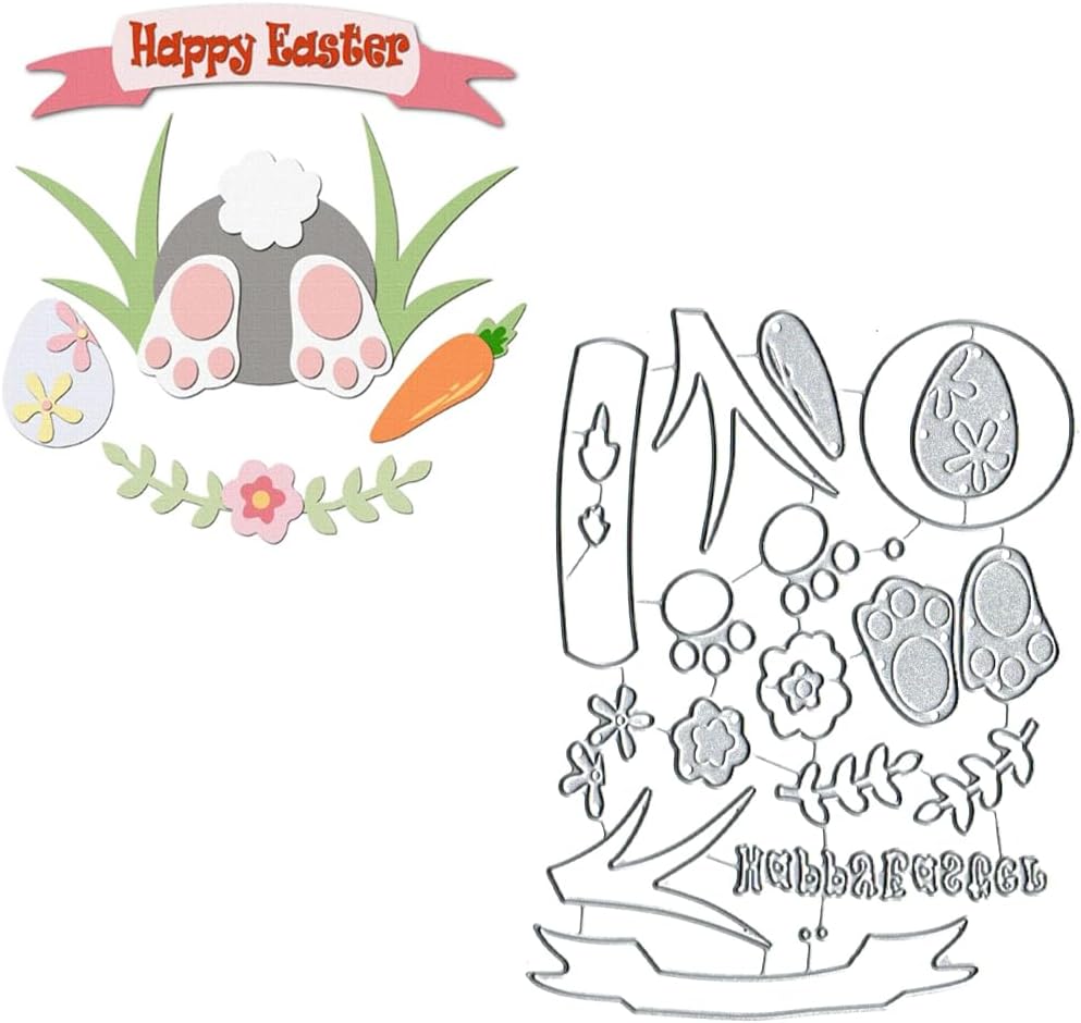 Happy Easter Rabbit Metal Cutting Die - 5.12x4.13 Inch Craft Die For Card Making & Scrapbooking