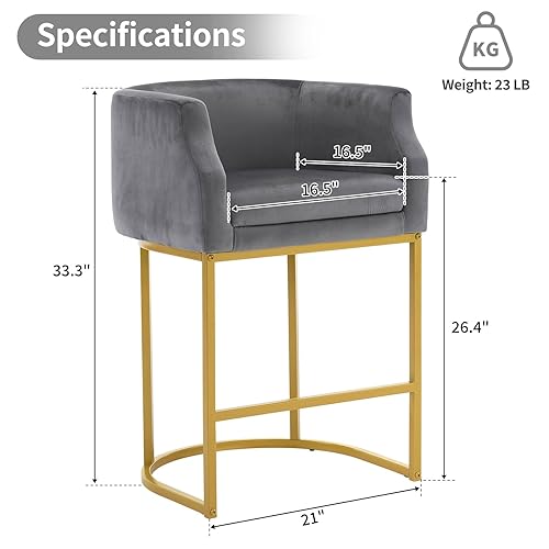 Miniatura 3 de OmySalon Taburetes de bar de altura de mostrador de 27 pulgadas de alto, moderna silla de barril con respaldo y brazos, taburete tapizado de