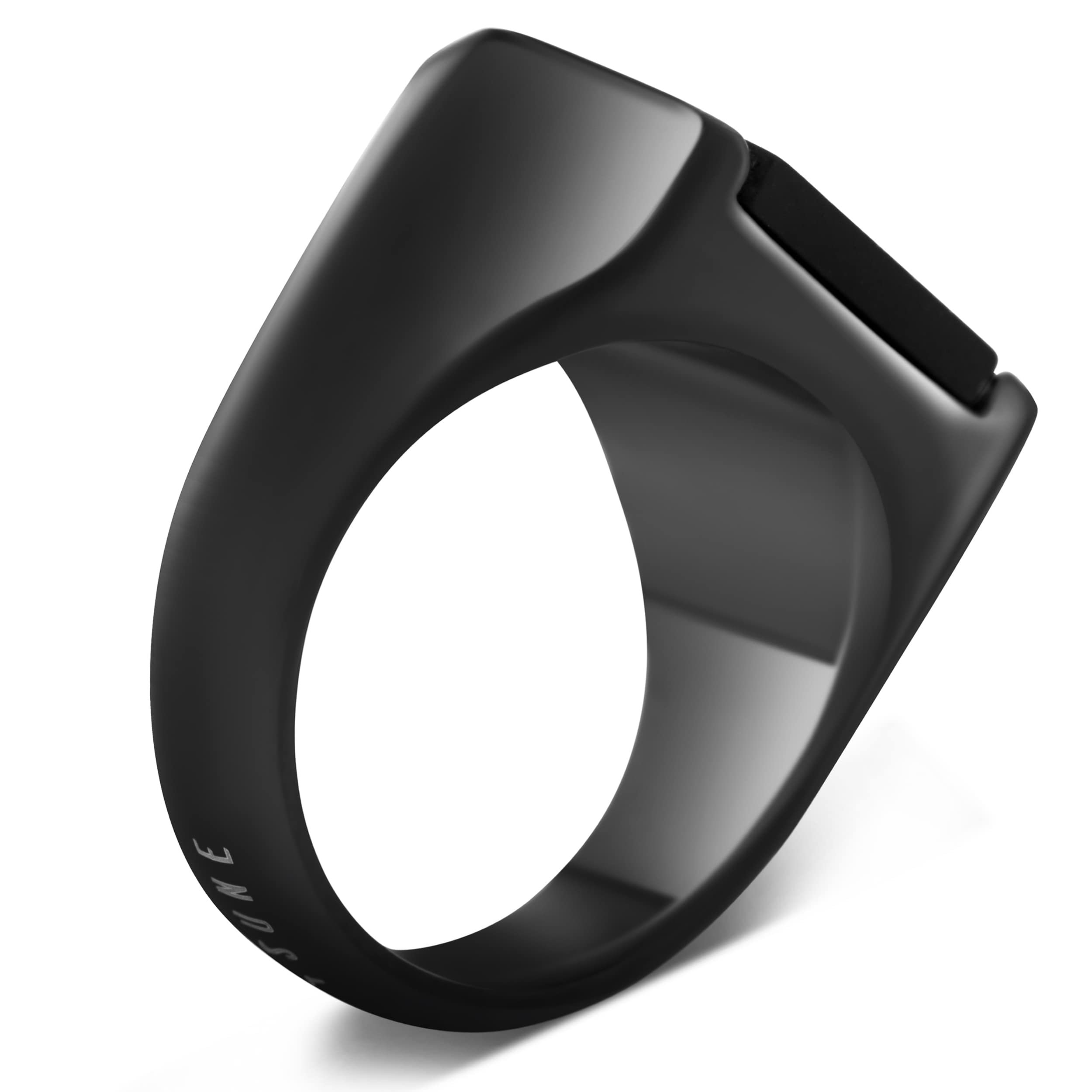 Akitsune Anillo Abyssum | Anillo de sello elegante de moda para hombre, diseñador de acero inoxidable con piedras preciosas, Negro mate - Negro - US 7