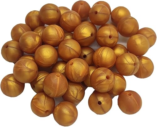 Miniatura 3 de 50 cuentas focales de silicona doradas metálicas para bolígrafo, cuentas redondas de silicona de 0.472 pulgadas, cordón de silicona para hacer