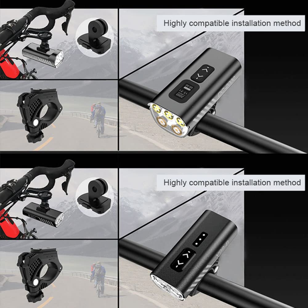 Faro Anteriore per MTB Impermeabile da 5800 mA in Lega di Alluminio, Ricaricabile Tramite USB, per Ciclismo su Strada. Accessori per Bicicletta.