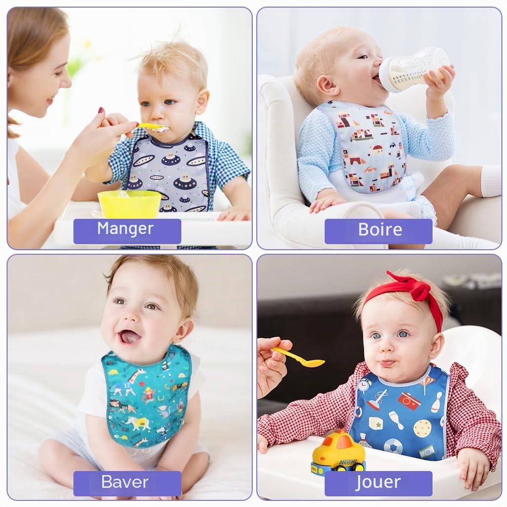Aolso Bavoirs Bébé 7pcs - Imperméable et Lavable, Bandana avec Grandes Poches, Alimentaires pour Garçons et Filles