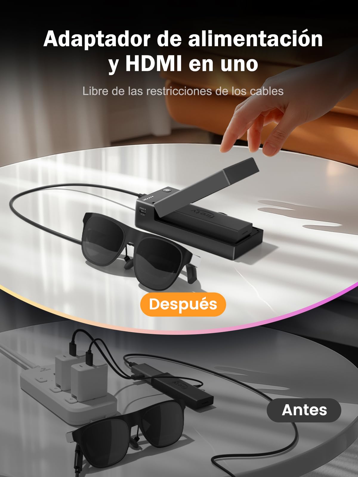 Lemorele Adaptador HDMI a USB-C con batería integrada de 5000 mAh para transmitir Fire TV Stick a gafas AR, compatible con gafas AR (Xreal Air/Rokid) y monitores USB-C