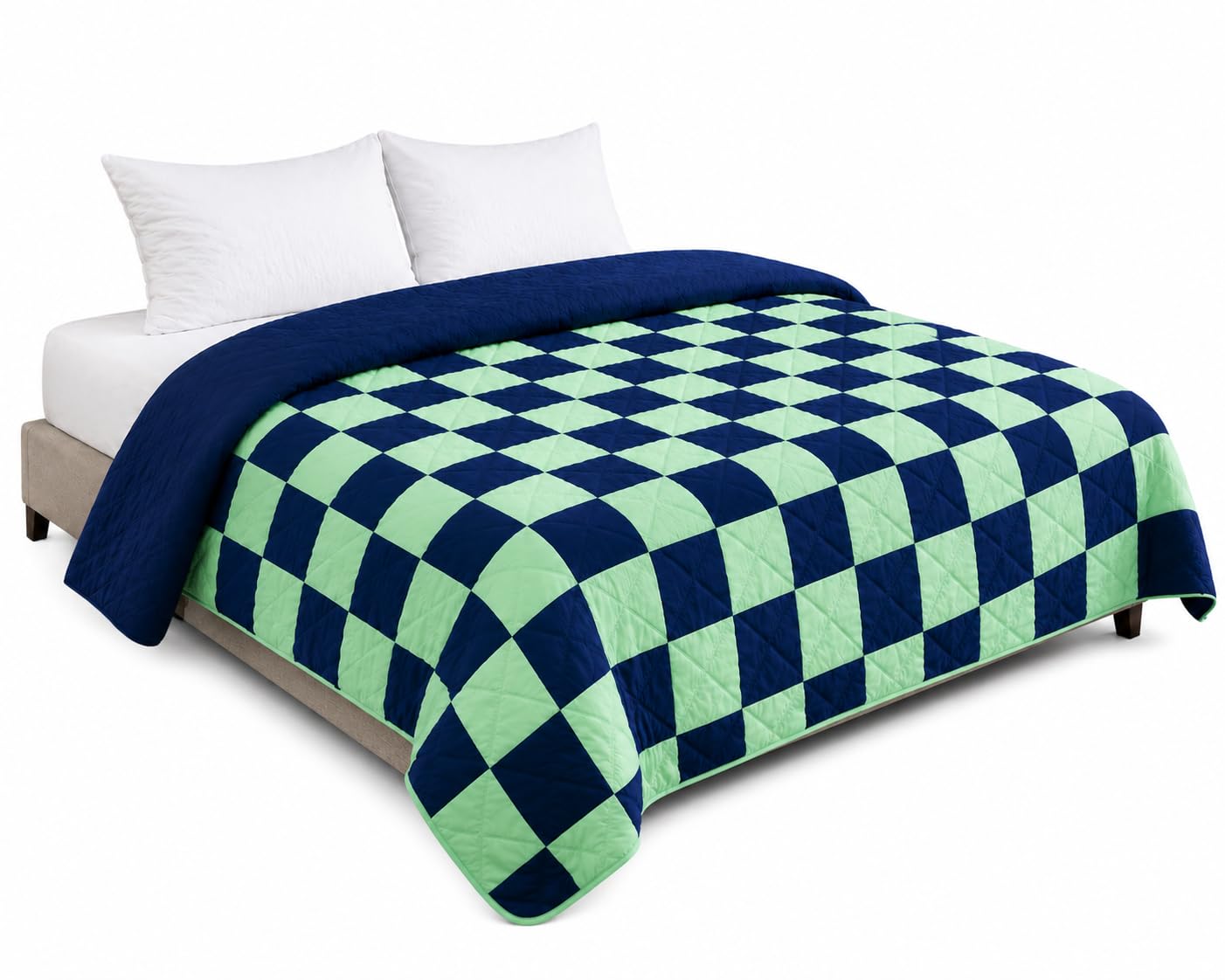 Reversible Green Navy Blue Box Print 200 GSM polyfill Cotton AC Comforter | for Single Bed, Soft Lightweight All Season Comforter-image-21