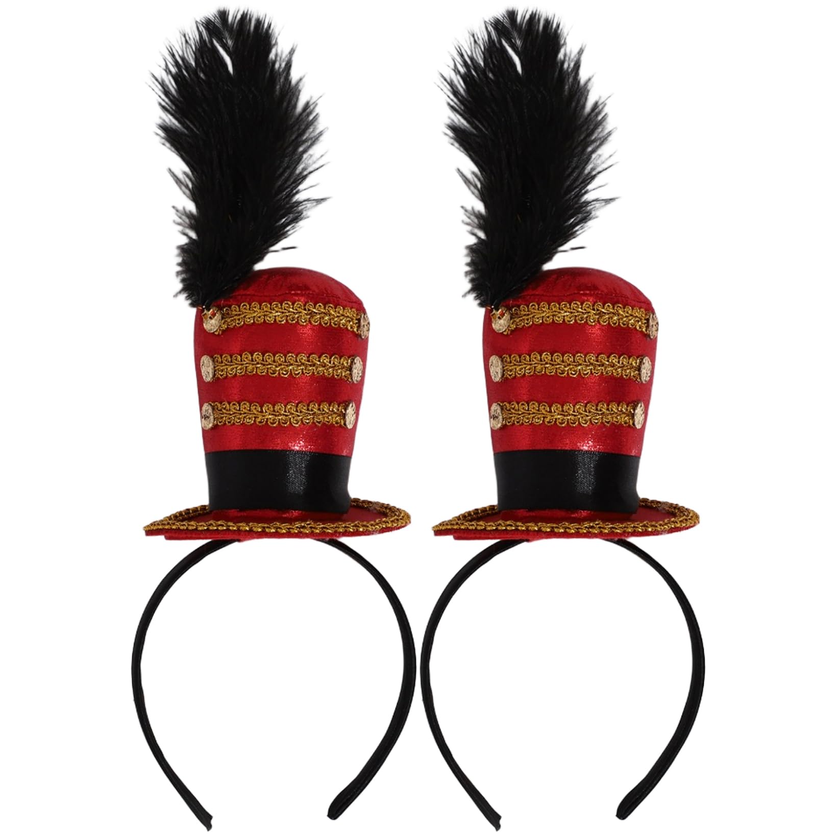 Nyeemya Ringmaster Soldier Mini Top Hat Headband Carnival Headwear Majorette Hats Circus Ring Red 2Pcs One Size