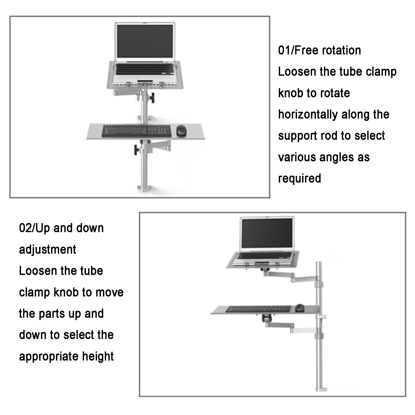 Soporte ajustable de movimiento completo para laptop con brazo extendido, capacidad de carga segura de 8 kg, se adapta a pantallas de 10 a 15.6 pulgadas para uso en oficina y estación de trabajo