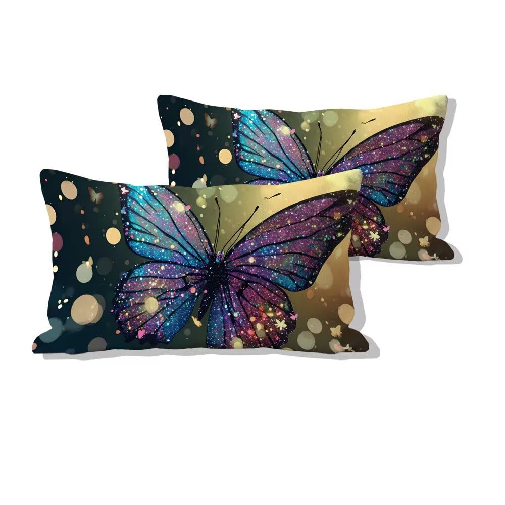 Housses de coussin 50x80cm taie d'oreiller papillon violet lin taie oreiller doux