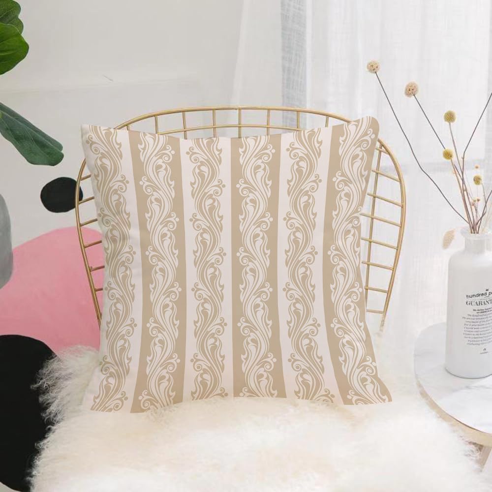 HYMSXW Cushion Cover,Throw Pillow Case Home Decorative for Living Room Bedroom Sofa Chair 20X20 Inch,Ivory,Victorian Swirls in Striped Pattern Baroque Style Renais,Pillowcase 50X50cm
