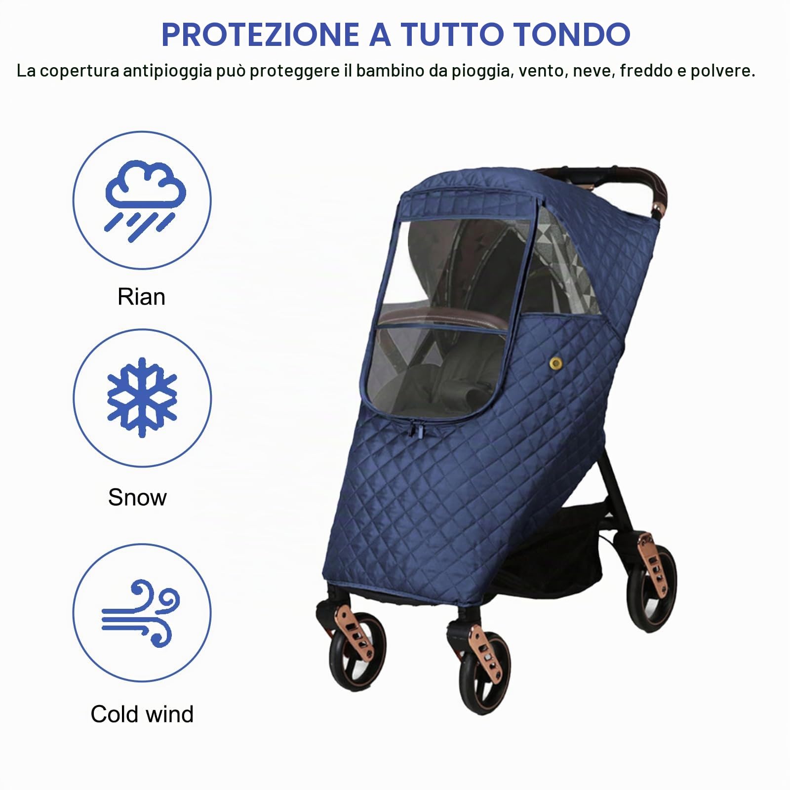Parapioggia Universale Caldo Trapuntato Protegge da Pioggia Sole Neve Vento Polvere per Passeggino