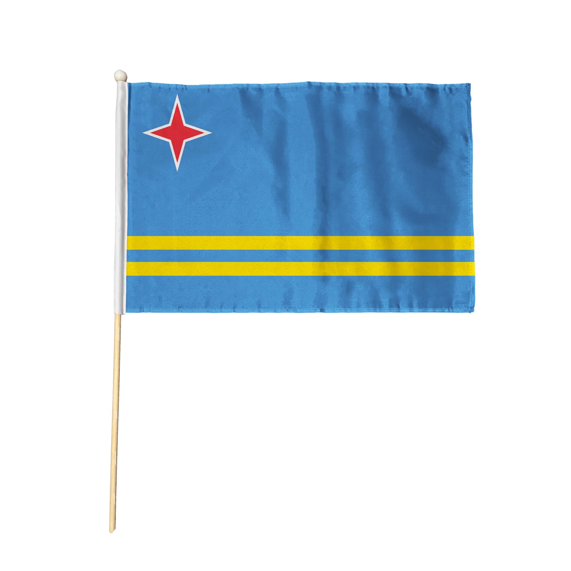 Flagtex Aruba Pack of 6 Hand Waving Flag (9x6 Inch) - Premium Wooden Stick Hand Flag 9x6 Inch Natural Wood Pole Caribbean Dutch Island Four Stars Flag Events โ image 1