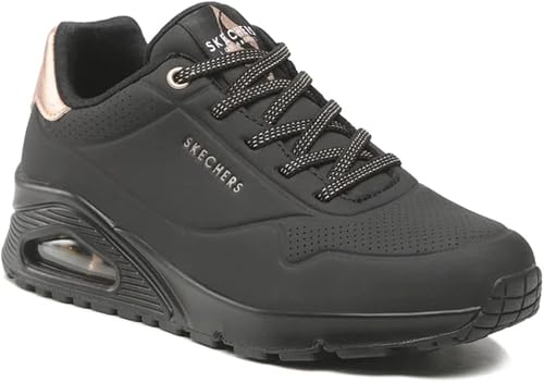 Skechers Women's Uno Shimmer Away Trainers, Black Durabuck, Rose Gold Duraleather/Mesh Tr, 5 UK - 3