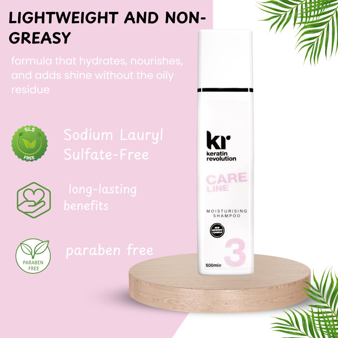 Keratin Revolution CARE moisture Shampoo 500ml, Smoothing, Hydrating, & Frizz Control for Silky Shiny Hair - Image 2