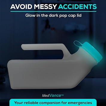MedVance 1000ml Premium Portable Urinal for Men, Spill Proof Mens Urinal Bottle for Seniors, Urine Bottles for Men, Travel & Car Urinals, Bedside & Nighttime Use, Truck Driver Essentials, (4 Pack)