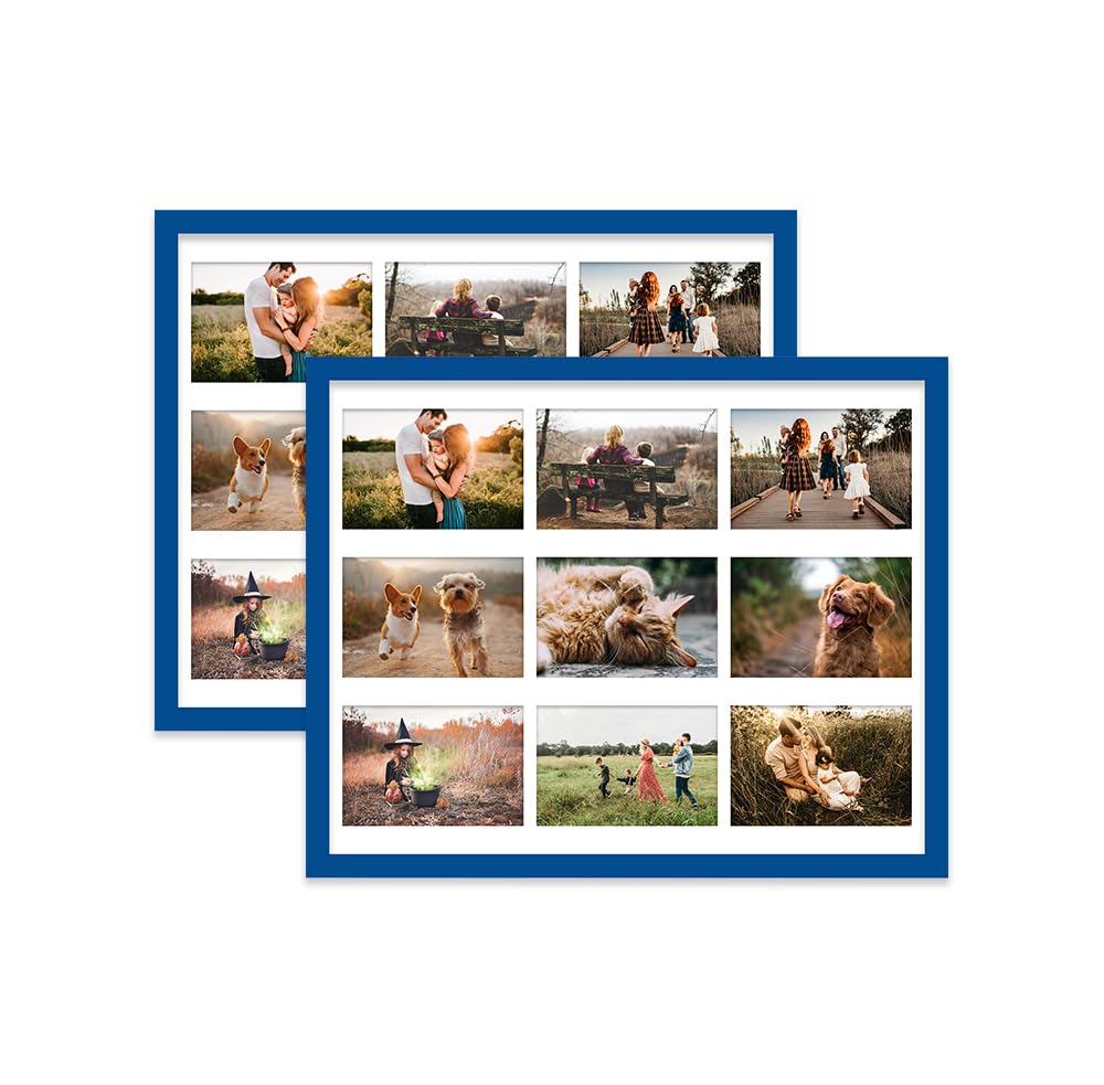 Blue Multi Photo Frame - Holds 9 x 6x4 Pictures, Family Collage Picture Frame for Wall Display, 20x16 Frame size, Set of 2