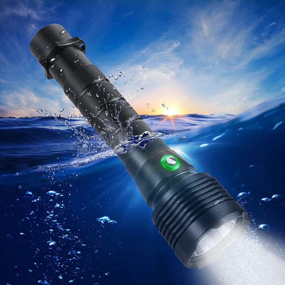 Torcia Subacquea Professionale, HXP70.2 luci Bianche ad Alta luminosità IPX8 per Immersioni subacquee, luci sommergibili per Torcia per Sport subacquei all'aperto (con Batteria)