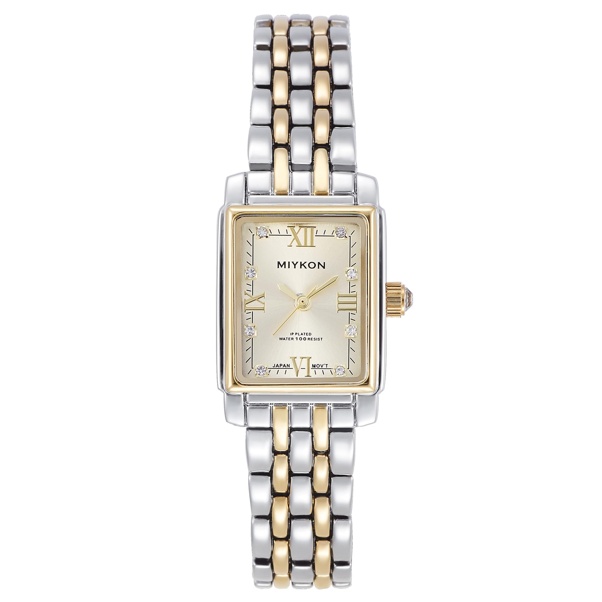 Montre carrée femme argent et or sertie de cristaux authentiques