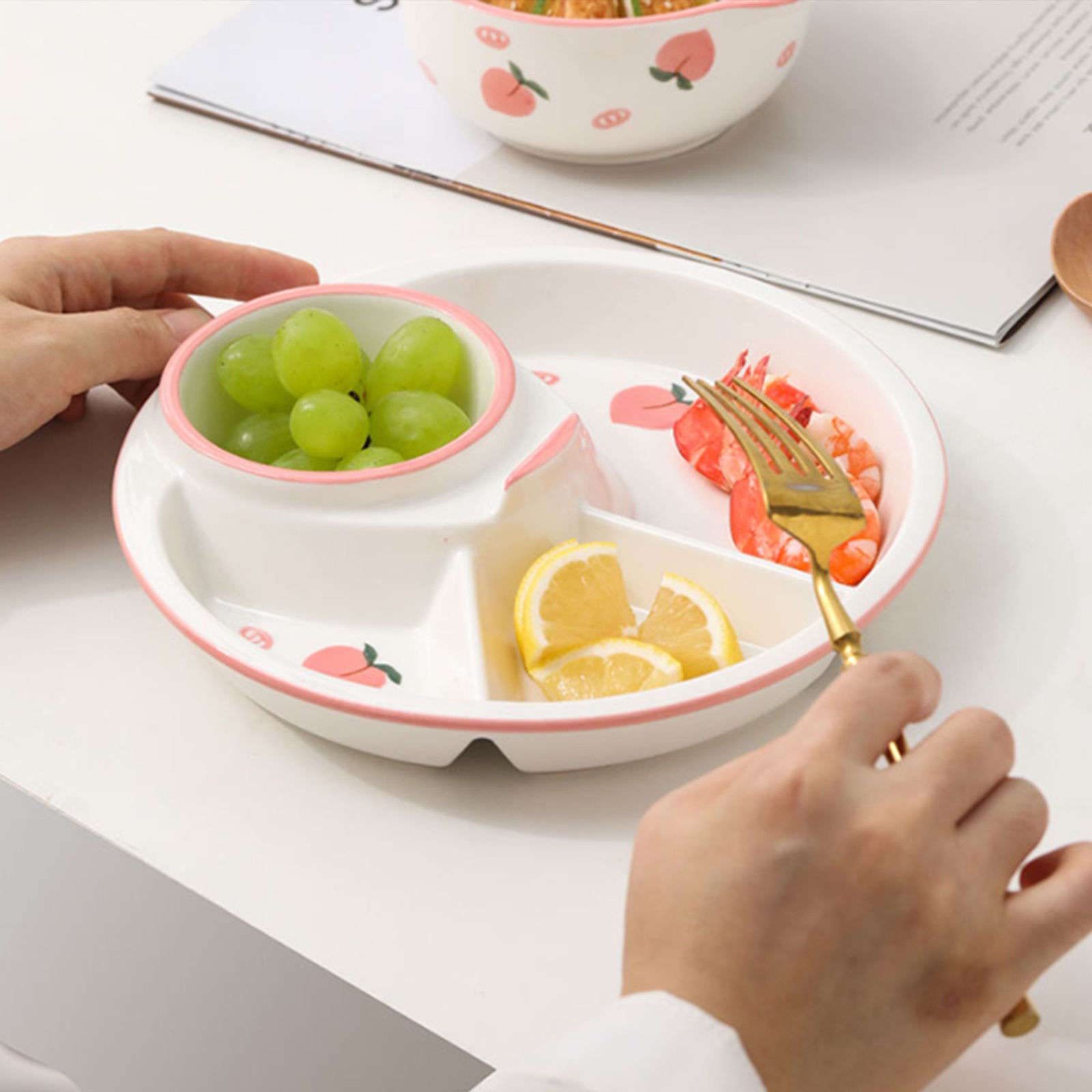 Assiettes à dîner divisées, assiette de contrôle du régime, assiettes, des portions, for adultes, petit-déjeuner-pêche-assiette pêche(Plate)