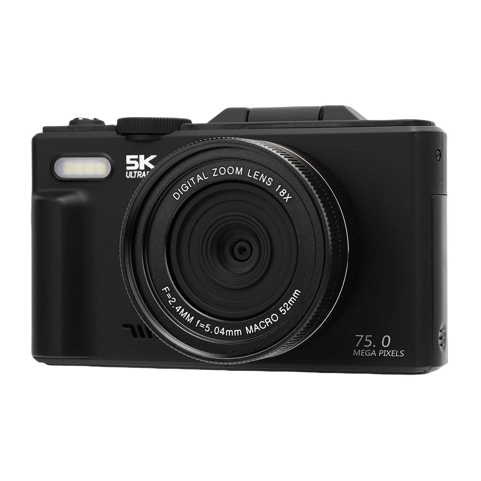 Fotocamera Digitale 5K, Fotocamera Vlog WiFi da 75 MP con Zoom 18X, da Viaggio con Schermo Ribaltabile da 3 Pollici a 180 Gradi, Luce LED per Selfie da Viaggio, Fotografia Vlogging (BLACK)