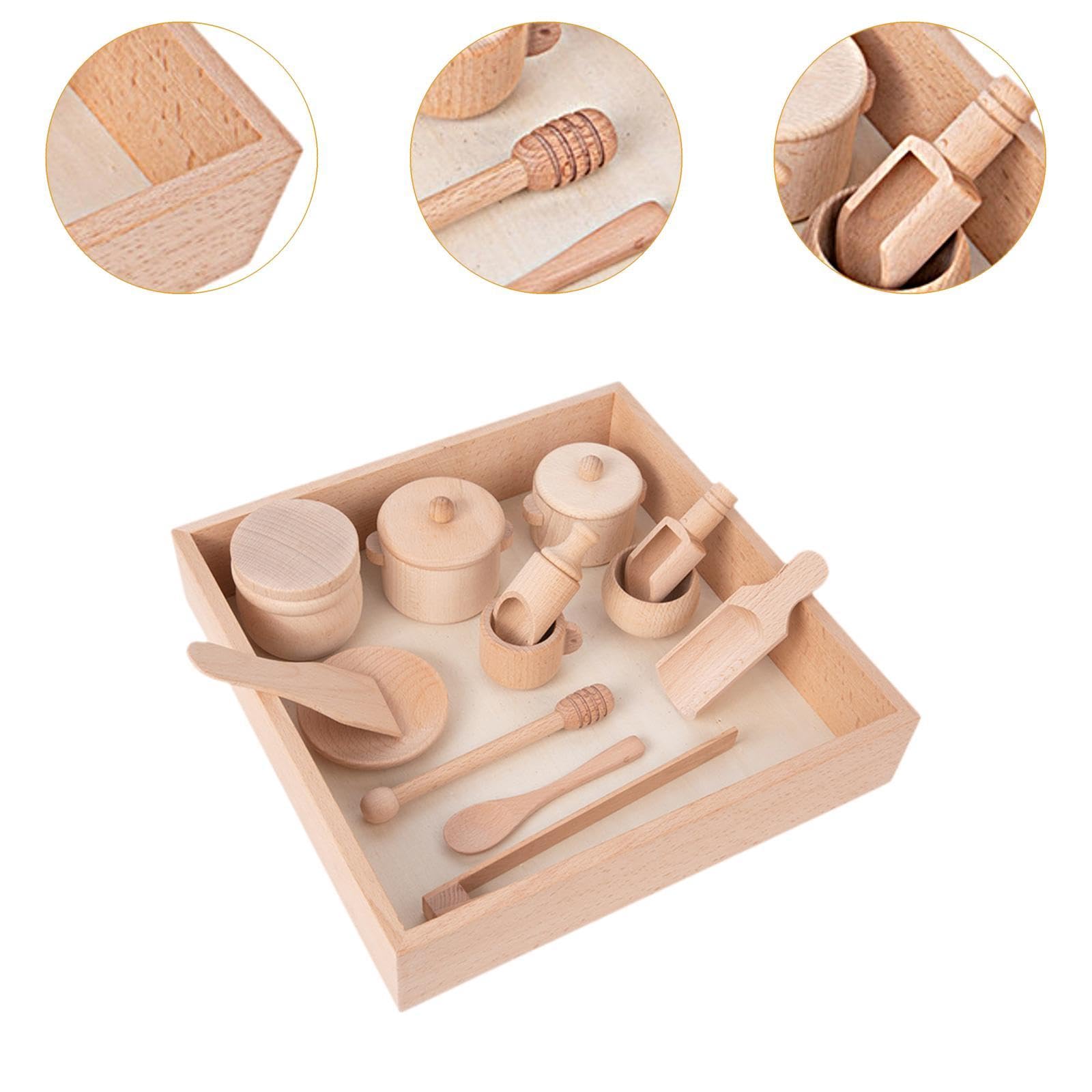 14 Teiliges Sensorisches Spielzeugset Aus Holz, für Kleinkinder | Holzschaufeln Und Zangen, Feinmotorikförderung mit Holzbox