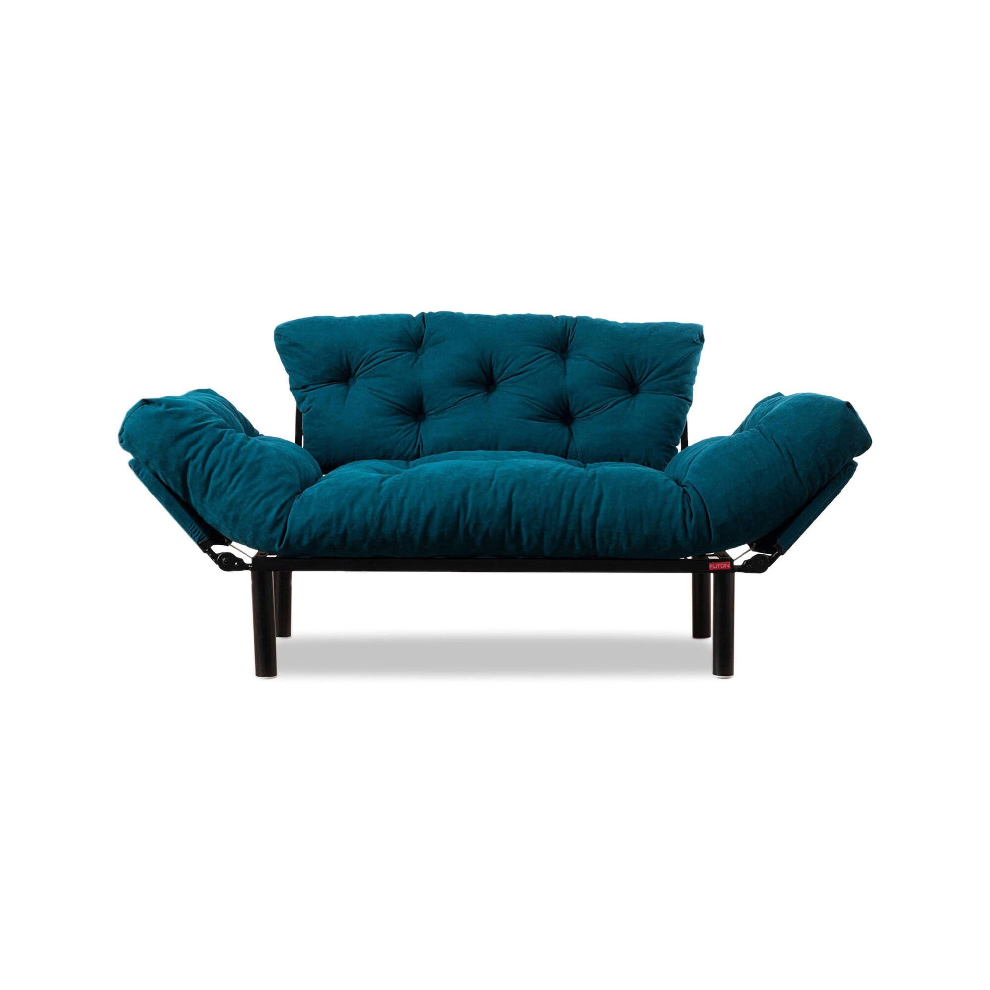 Dmora - Divano Letto 2 posti Zeeusis, Sofà trasformabile, Divanetto per Ospiti, Poltrona Letto, 155x70 h85 cm, Azzurro