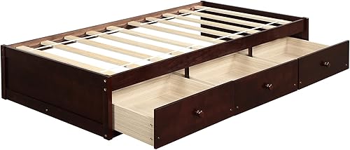 Miniatura 7 de Bellemave Cama de plataforma de tamaño individual con 3 cajones de almacenamiento, plataforma de madera maciza con listones de apoyo para niños y