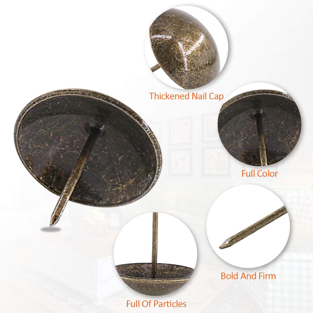 Rustark 60Pcs 30mm × 30mm Antique Upholstery Decorative Tacks Furniture Sofa Thumb Tacks Nails Pins Assortment Kit for Upholstered Furniture Cork Board - Image 4