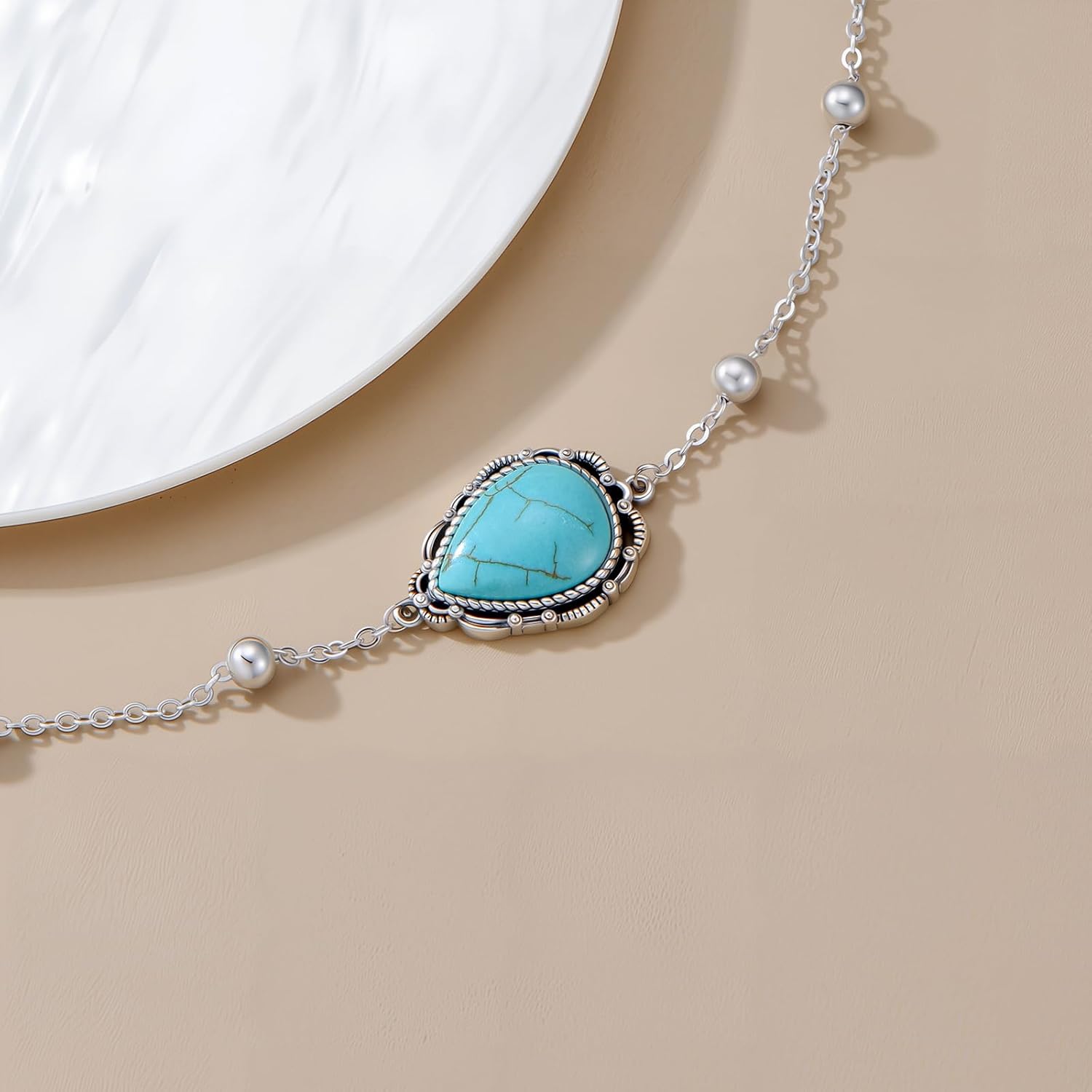 Real Turquoise Bracelet 925 Sterling Silver Real Teardrop Turquoise Gemstone Adjustable Link Bracelets Jewelry for Women