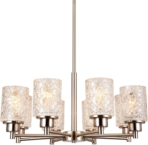 ALICE HOUSE Candelabros de comedor de 24 pulgadas, 8 luces de níquel cepillado contemporáneo para entrada, dormitorio y sala de estar, certificación