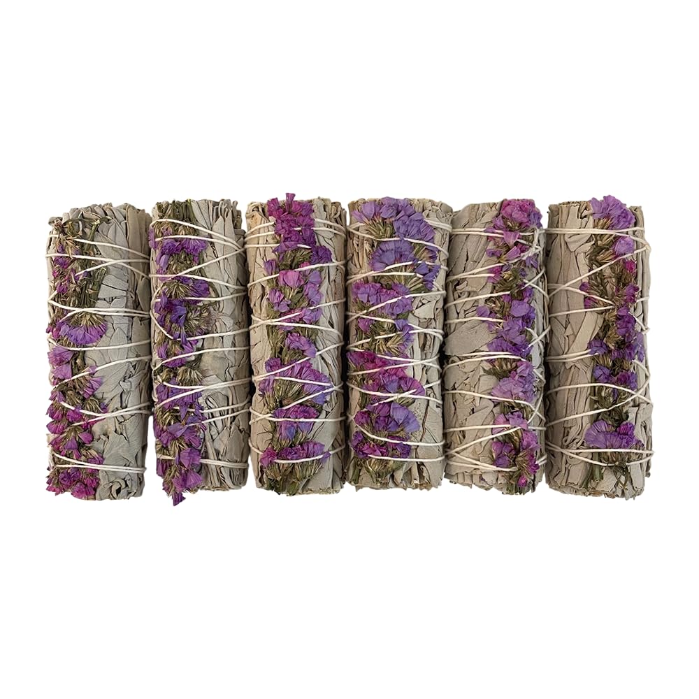 Smudge Stick, White Sage and Purple Sinuata 4", Pack of 6