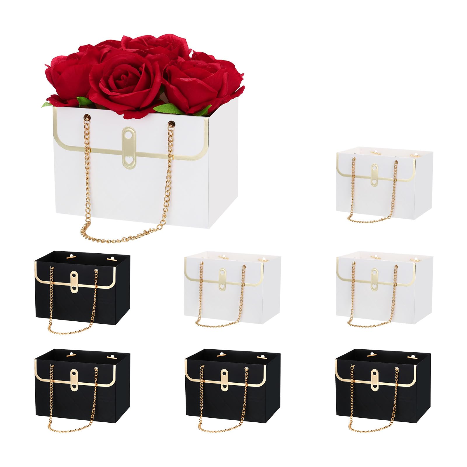 PATIKIL Buste Regalo Per Fiori In Carta – 8 Pezzi Con Manico A Catena, 15x10x10,5 Cm, Colore Rosa/Nero, Per Matrimoni E Compleanni