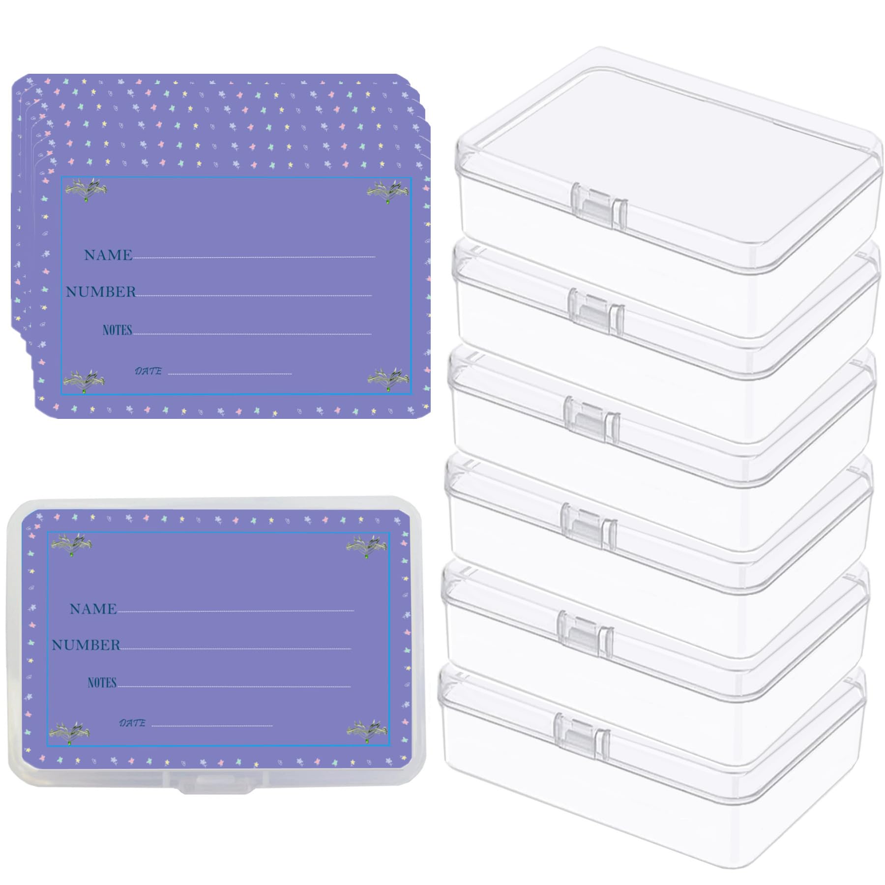 6 Pcs Small Plastic Containers with Lids &amp; Labels, 3.8"x2.6"x1" Mini Storage Containers, Clear Rectangle Box Organizer for Beads, Jewelry, Crafts, Game Pieces, Small Item Storage