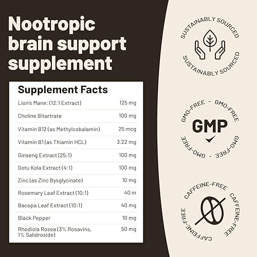 Miniatura 9 de Vegan Vitality Paquete de nutrición cerebral: cápsulas nootrópicas de melena de león y multivitaminas veganas. Suplementos vegetales de alta