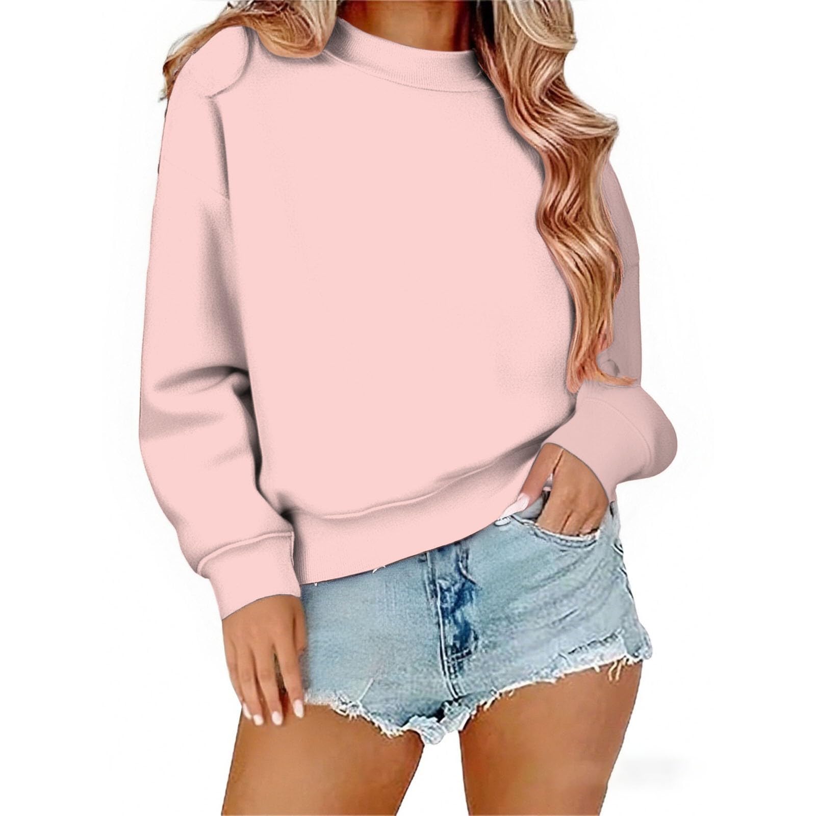 Pack de 2 Sudaderas para Mujer Manga Larga Cuello Redondo Suéter Básico Primavera Invierno