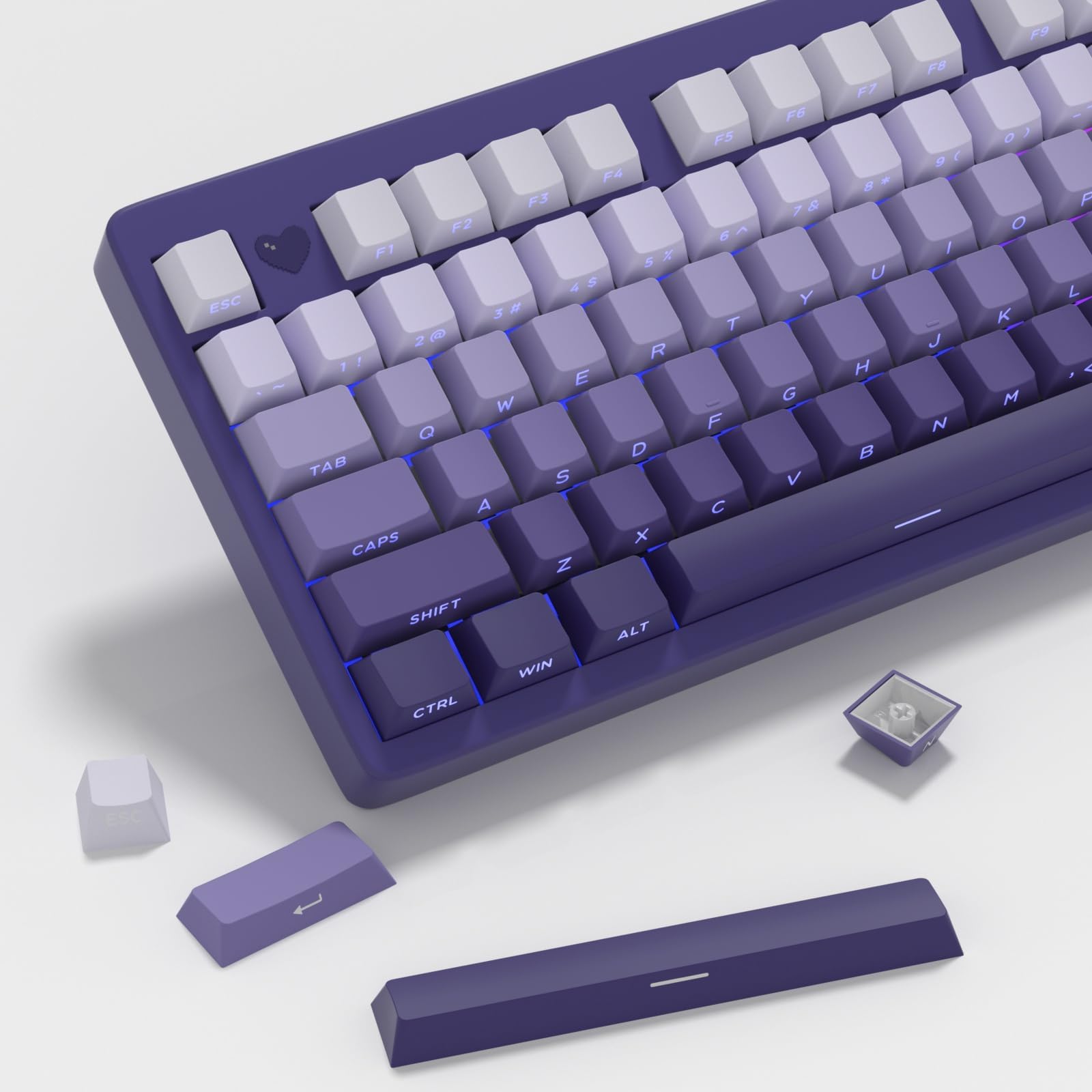 Side Print Shine Through Keycaps, 133 Keys PBT Double Shot Custom Backlit Keycap Set, Gradient Purple Cherry Profile Keyboard Keycaps for 61/64/68/84/87/100/104/108 Mechanical Keyboard