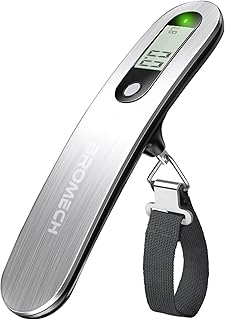 BROMECH Digital Luggage Scale, 110lbs Hanging Baggage Scale, Portable Suitcase Weighing Scale Stainless Steel, Travel Luggage Weight Scale with Hook, Strong Straps for Travelers, Battery Incl., Silver