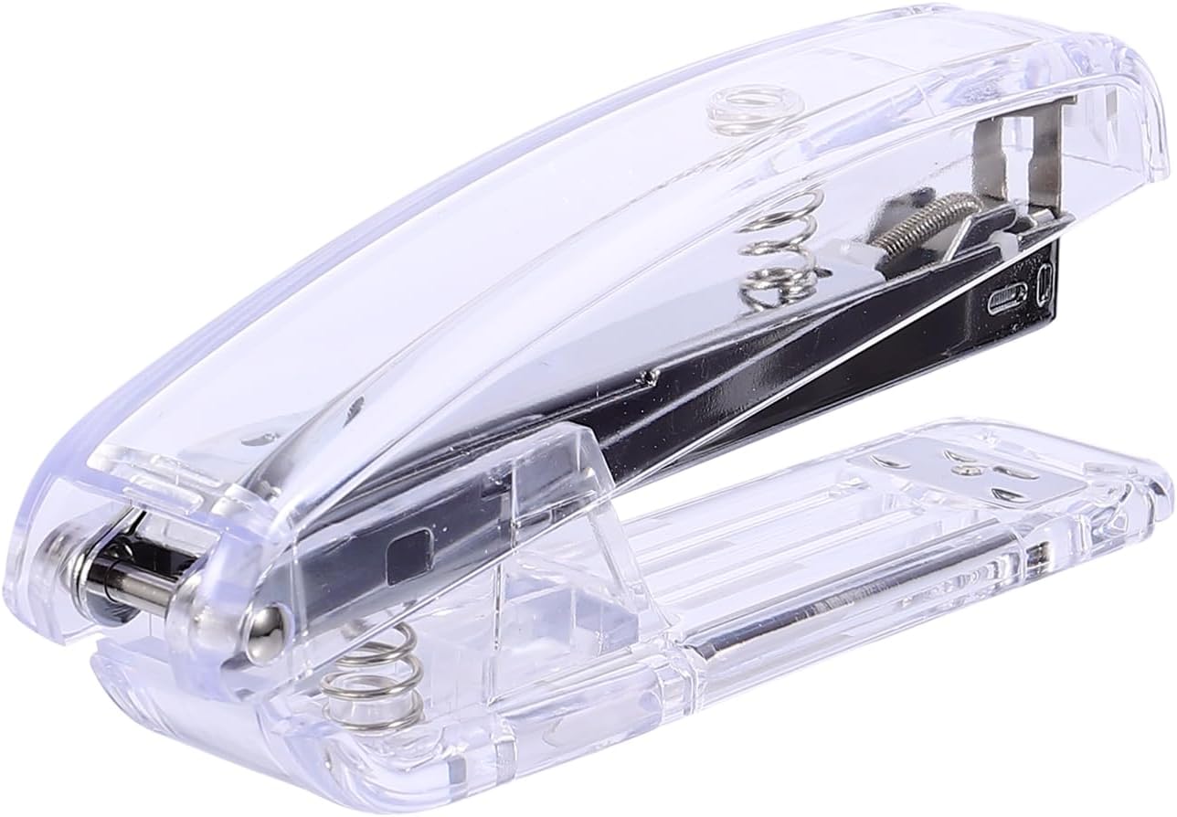 TEHAUX Creative Silver Handheld Stapler Portable Binding Machine for Office School Students Stable Stapling Performance Compact Transparent Design for Easy Book Binding