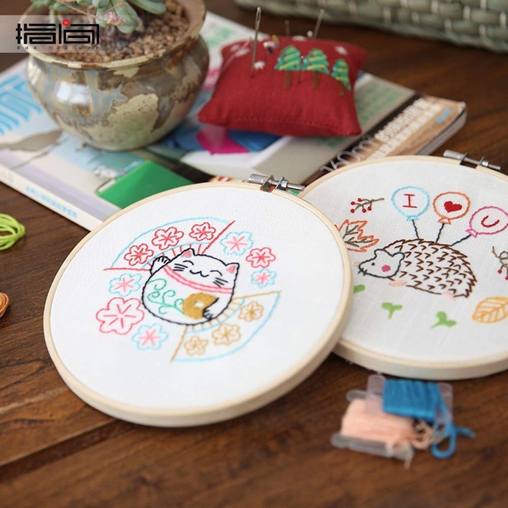 Kit per ricamo a punto croce, per principianti, kit per ricamo fai da te, fai da te, motivo animale, con fiori tridimensionali, 15 x 15 cm (set da 7 pezzi)