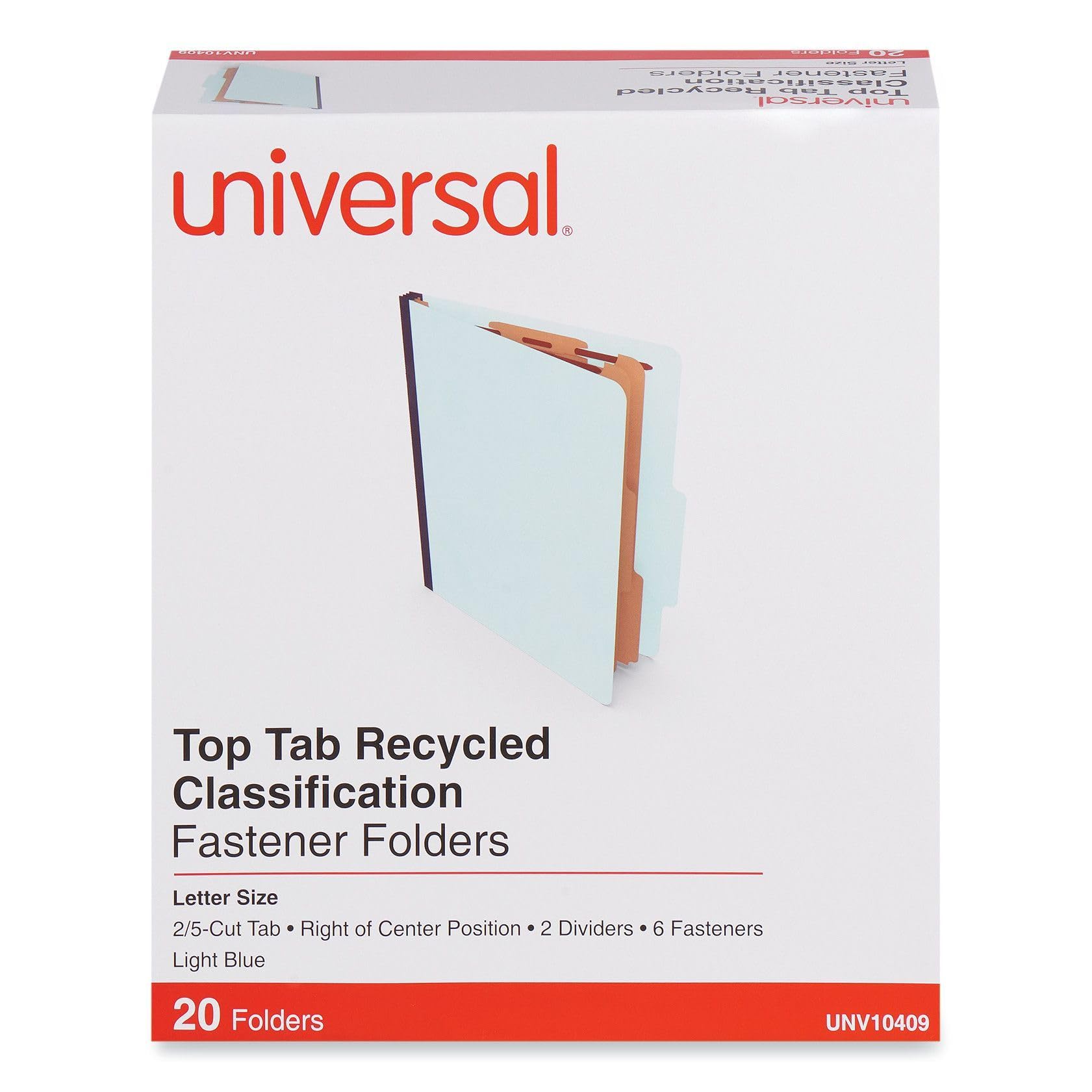 Universal UNV10409 Cartelle di classificazione a sei sezioni con 2 divisori e 6 elementi di fissaggio, resistente, formato lettera, celeste (20/scatola)