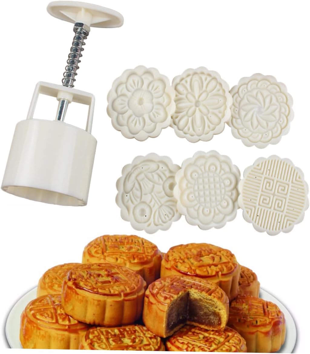 Unomor 3pcs Round Moon Cake Mould Mould Stamps for Fondant and Sugarcraft Decoration Essential Baking Tool for Home Kitchen Baking and Cooking