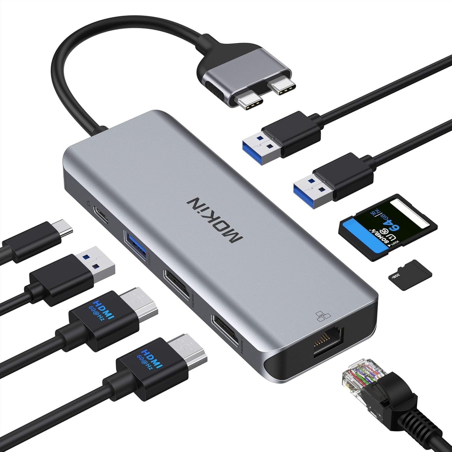 MOKiN 9 en 2 Macbook Station d'accueil pc Portable Dual Monitor Adaptateur | avec 2 HDMI+2 USB3.0+USB 20+SD/TF+100W PD+Ethernet pour MacBook Pro/Air