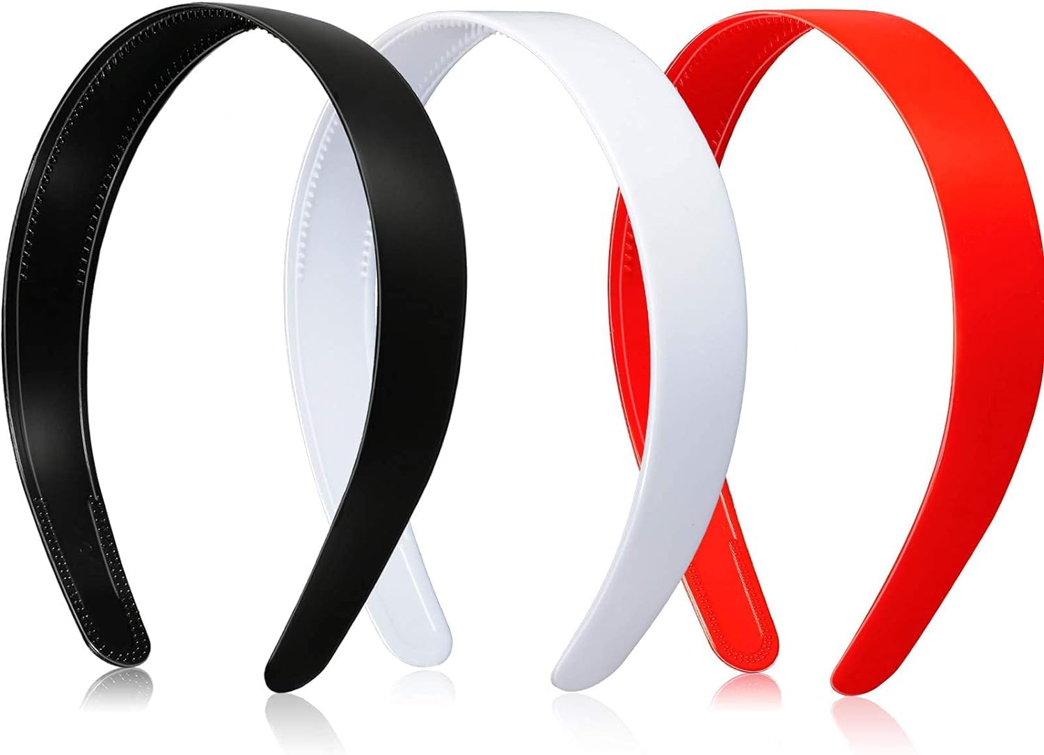 apsambr 3 Pieces 1 Inch Wide Plastic Headbands with Teeth Plain Hard Plastic Hairband Non-Slip Craft Headband Hoops for Women Girls DIY Hair Accessories (Black, White, Red)-picture-0