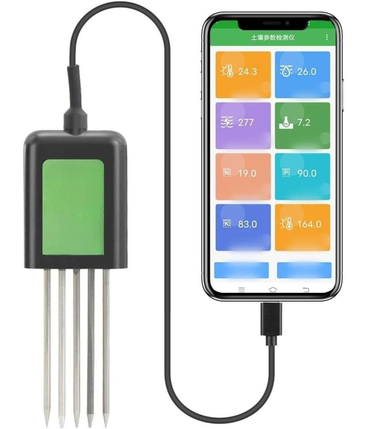 Czujnik podłogowy USB, 7 w 1, analizator gleby, pomiar wilgotności, przewodności, temperatury, wartości pH i zawartości składników odżywczych NPK, 1 sztuka