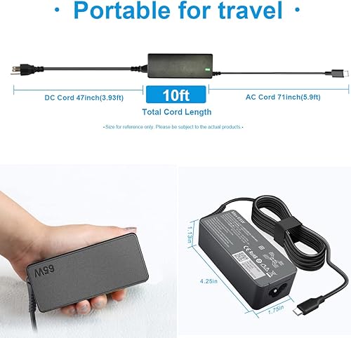 Miniatura 4 de Cargador USB-C tipo C de 65 W para Lenovo Chromebook 100e 300e 500e C330 C340 S330 Yoga C930 C740 S730 730 730S 720 910 920 ThinkPad X1 Carbon 5ª 6ª