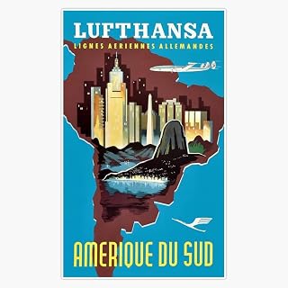 1958 Lufthansa South America Travel Poster Poster Sticker Bumper Sticker Vinyl Decal 5"